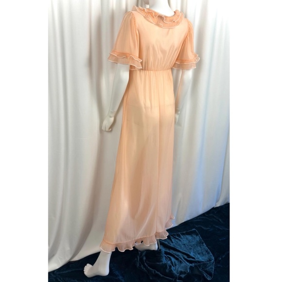 Vintage 1970’s Bloomies Sheer Long Maxi Dress in Sherbet Orange • Ruffles - S - Picture 9 of 10